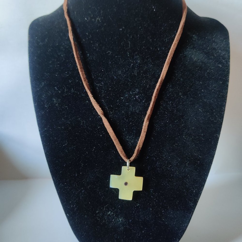 Mother of Pearl Cross on a Leather Cord